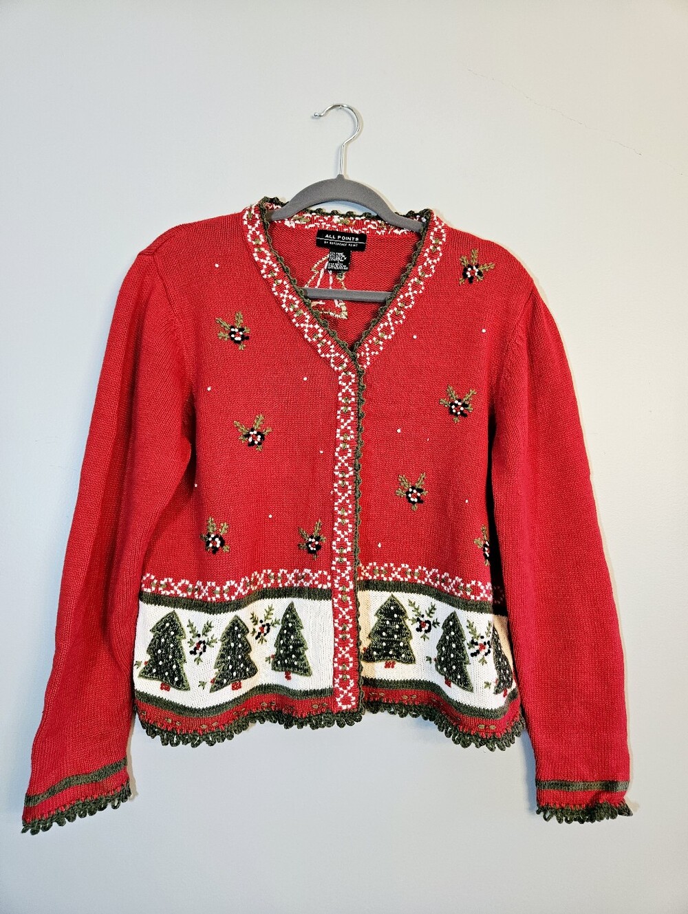 All Points by Reference Point Christmas Sweater Size L Knit Cardigan EUC